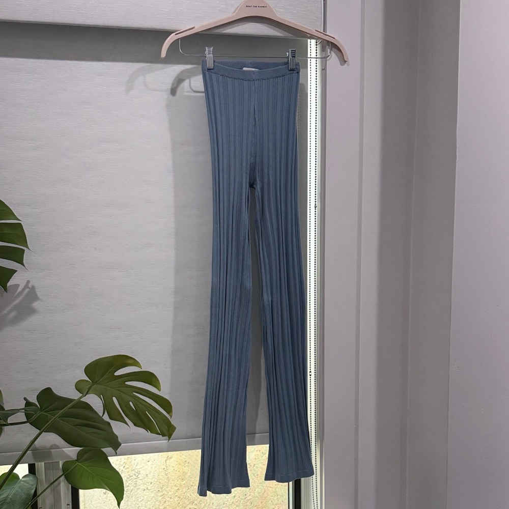 Ribbed Blue Flared Pants